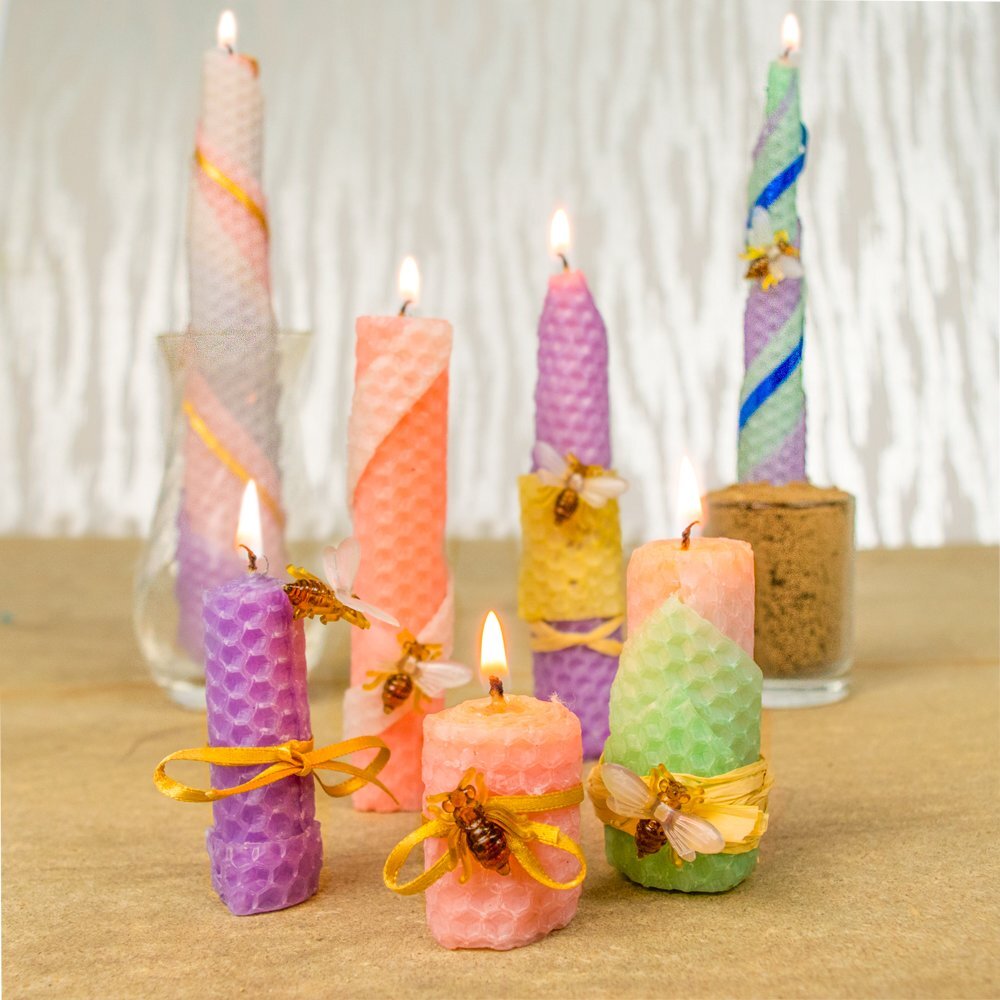 Multi-coloured beeswax wrapped candle kit