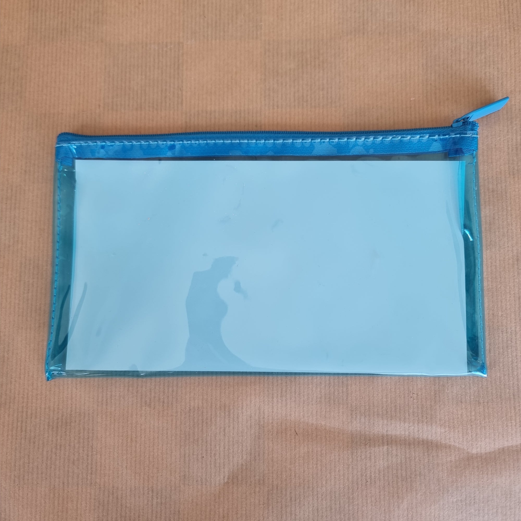 Transparent Blue PVC Zip Pencil Case