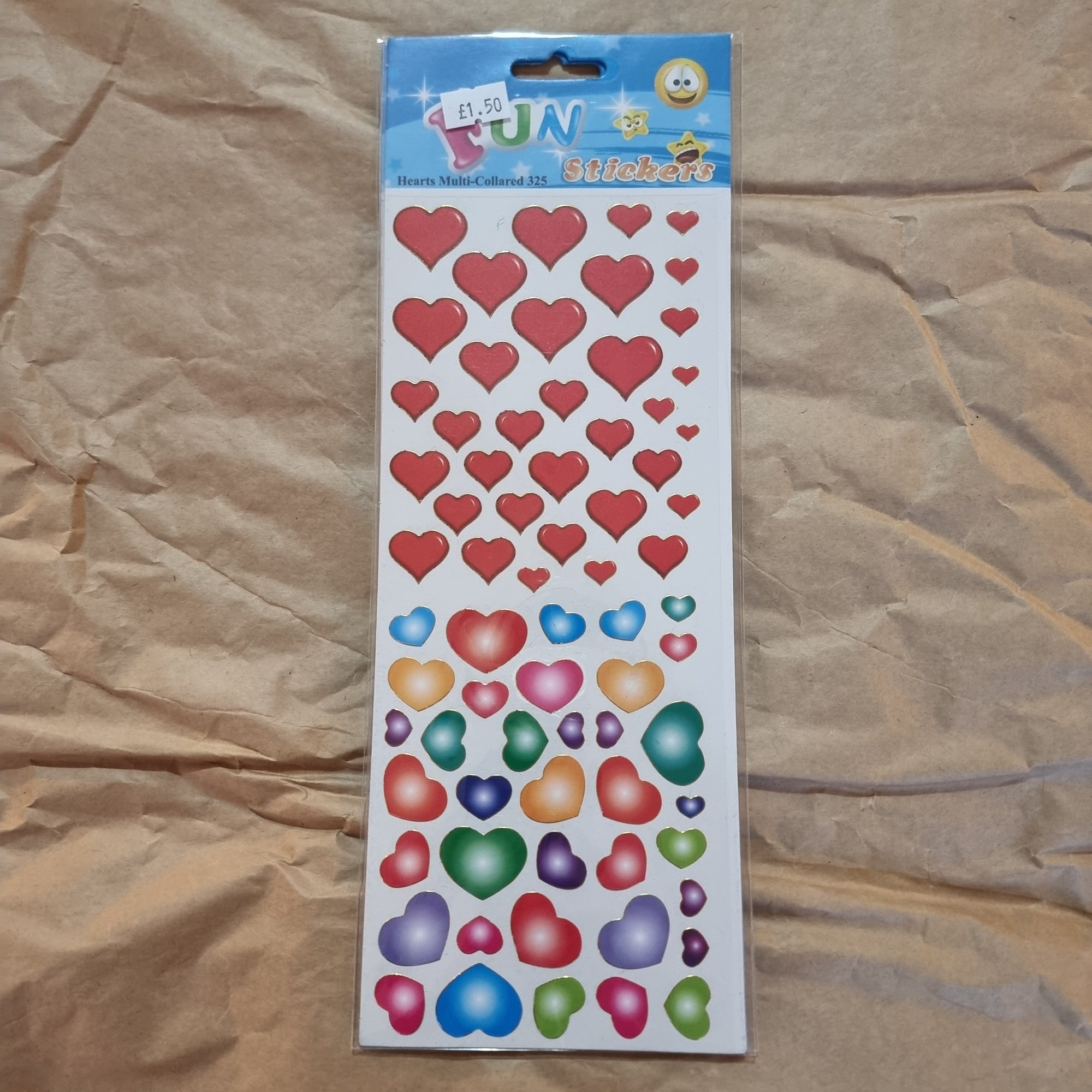 Fun Stickers ~ Red Multi-Coloured Hearts