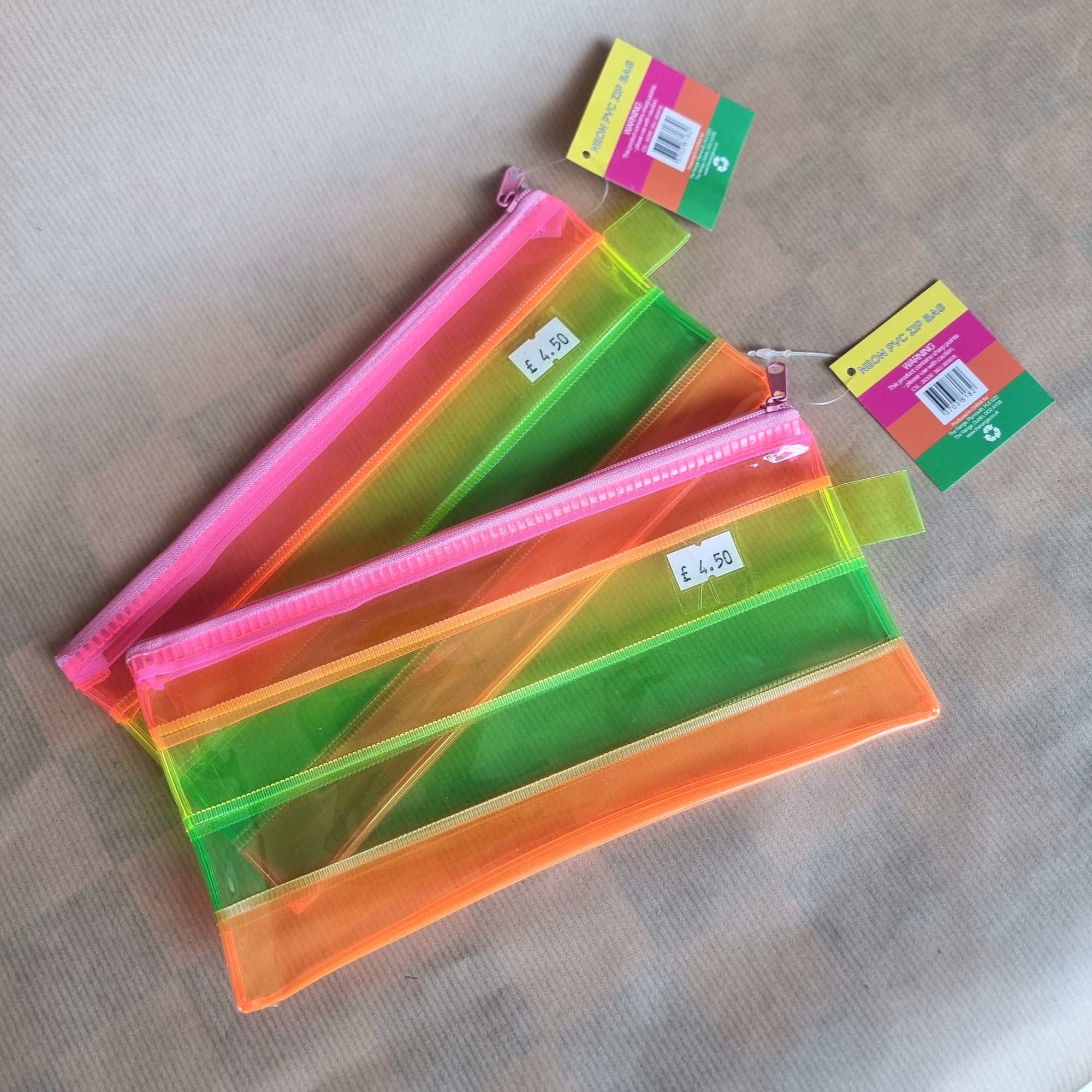 Striped Transparent Neon PVC Zip Pencil Case