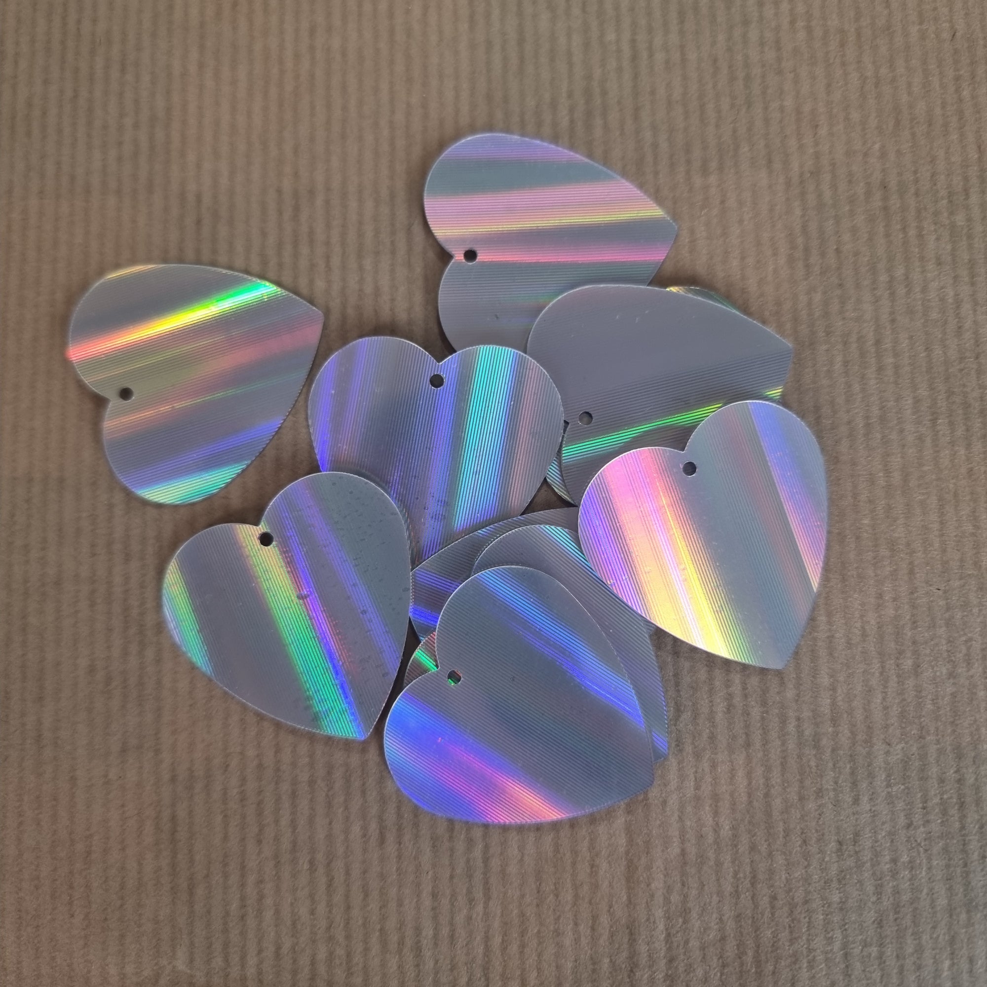 Silver Metallic Iridescent Heart Sequins